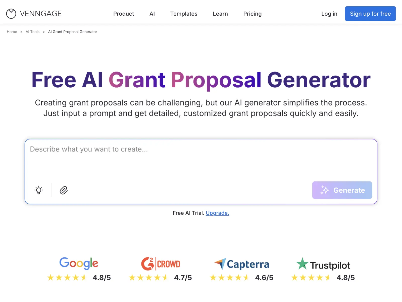 Screenshot 1 of AI Grant Proposal Generator