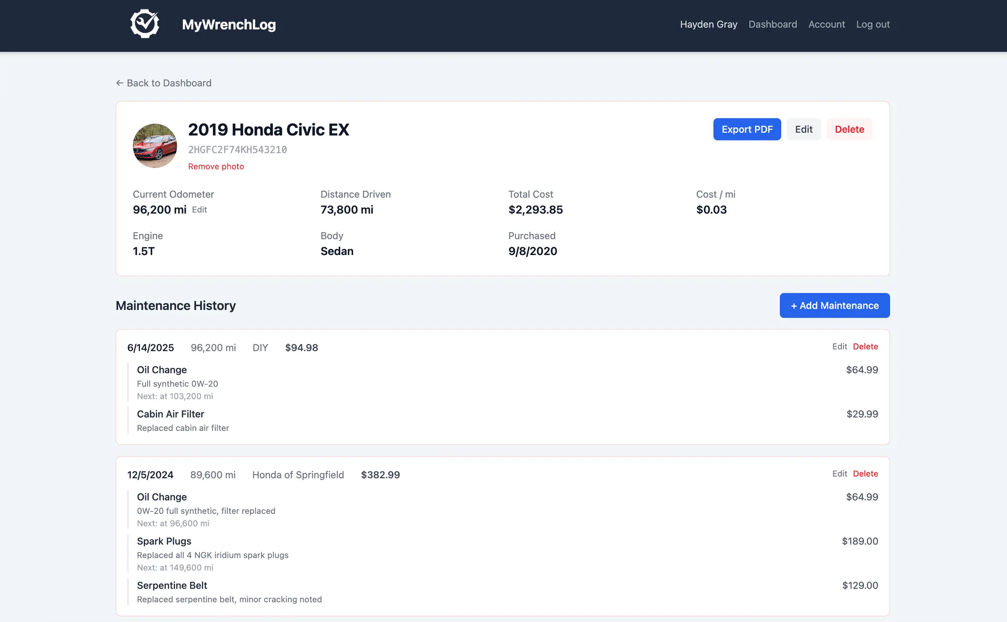 Screenshot 2 of MyWrenchLog