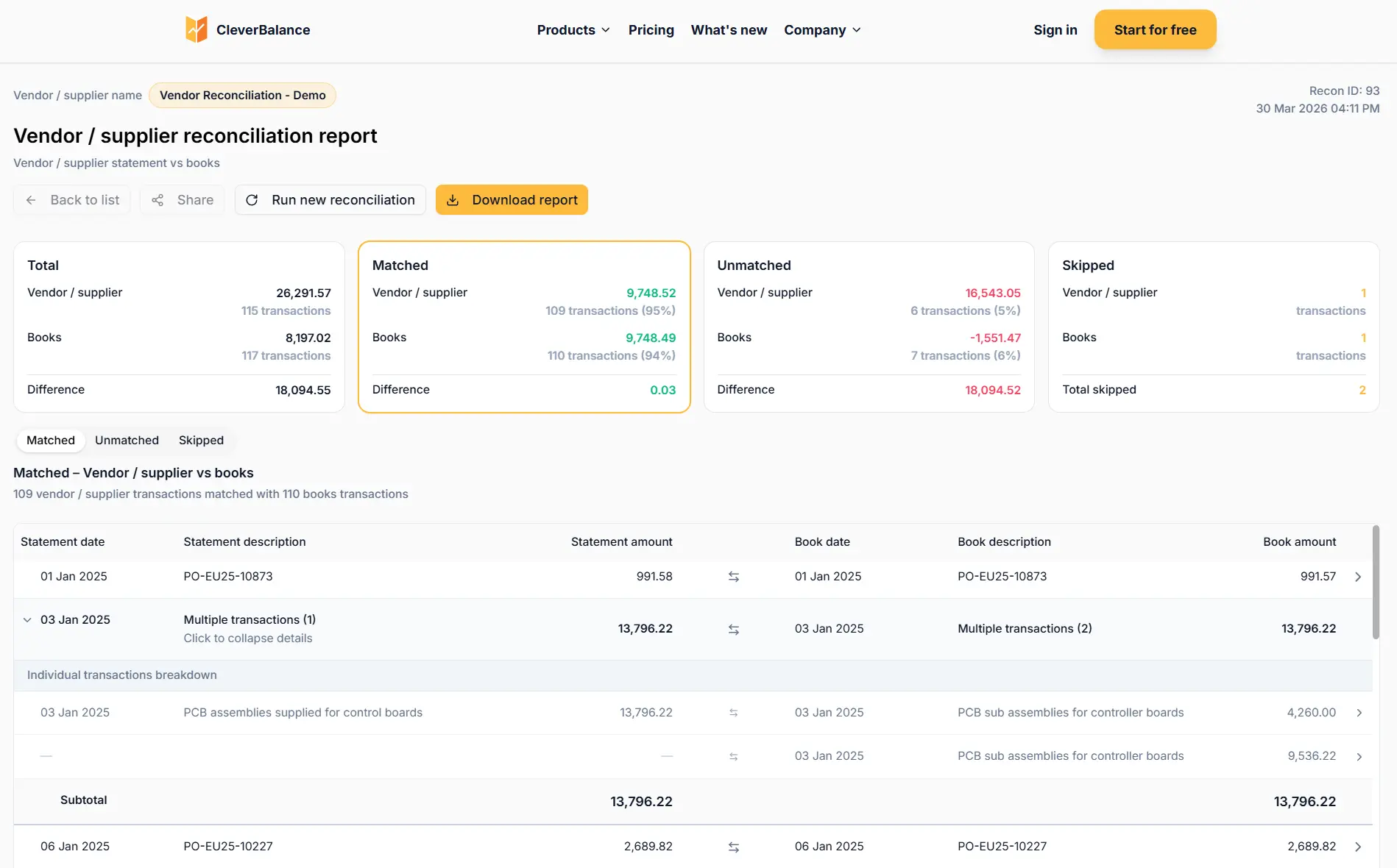 Screenshot 1 of CleverBalance — Vendor Reconciliation