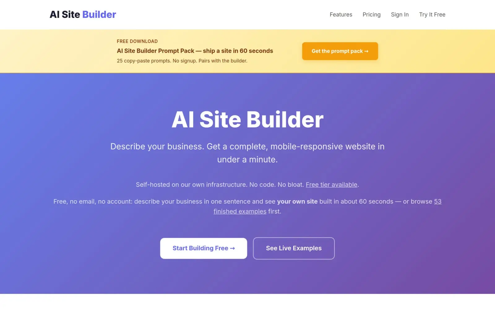Screenshot 1 of AI Site Builder