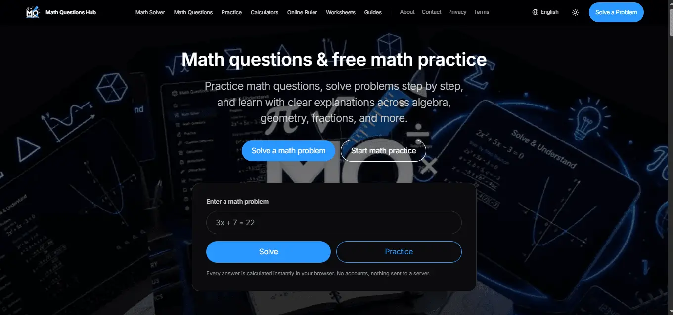Screenshot 1 of Math Questions Hub