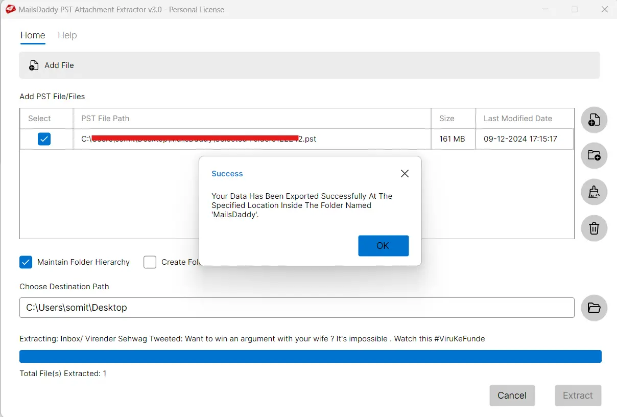 Screenshot 5 of MailsDaddy PST Attachment Extractor