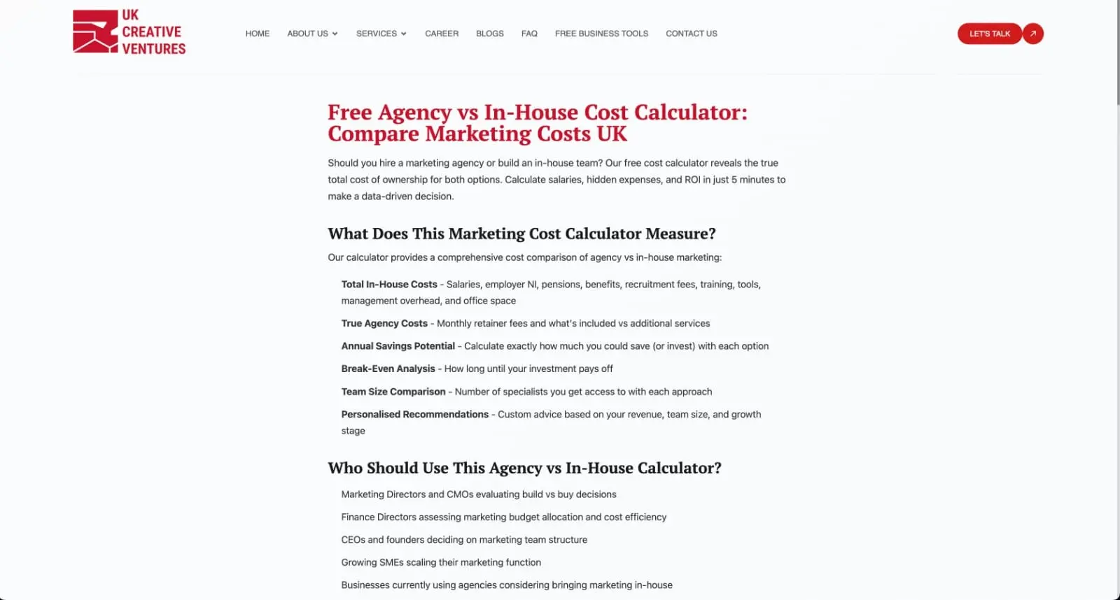 Screenshot 2 of Agency vs In-House Cost Calculator