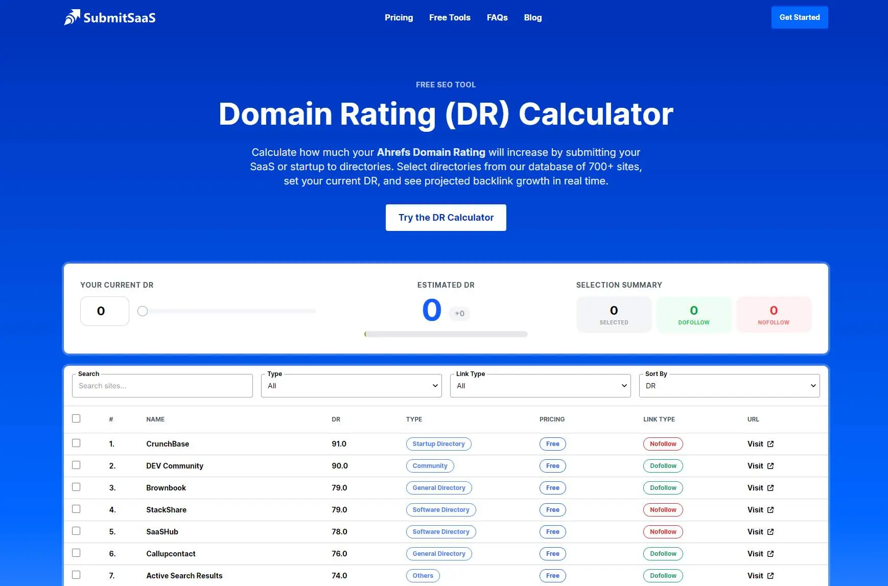 Screenshot 1 of SubmitSaaS Domain Rating Calculator