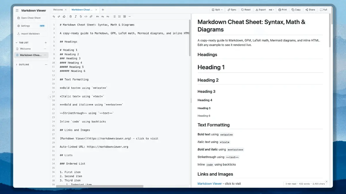 Screenshot 1 of Markdown Viewer