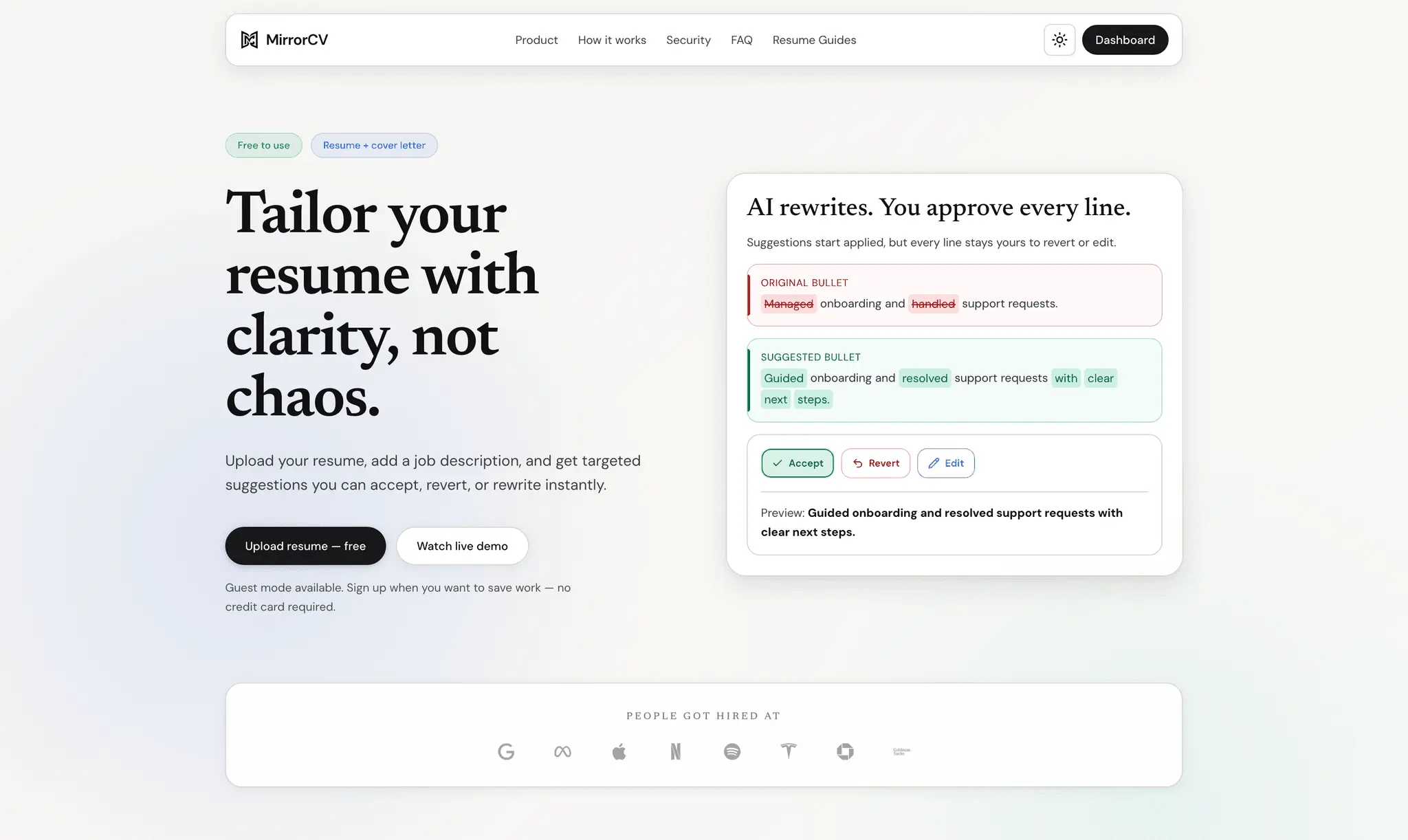 Screenshot 1 of MirrorCV AI Resume Optimizer