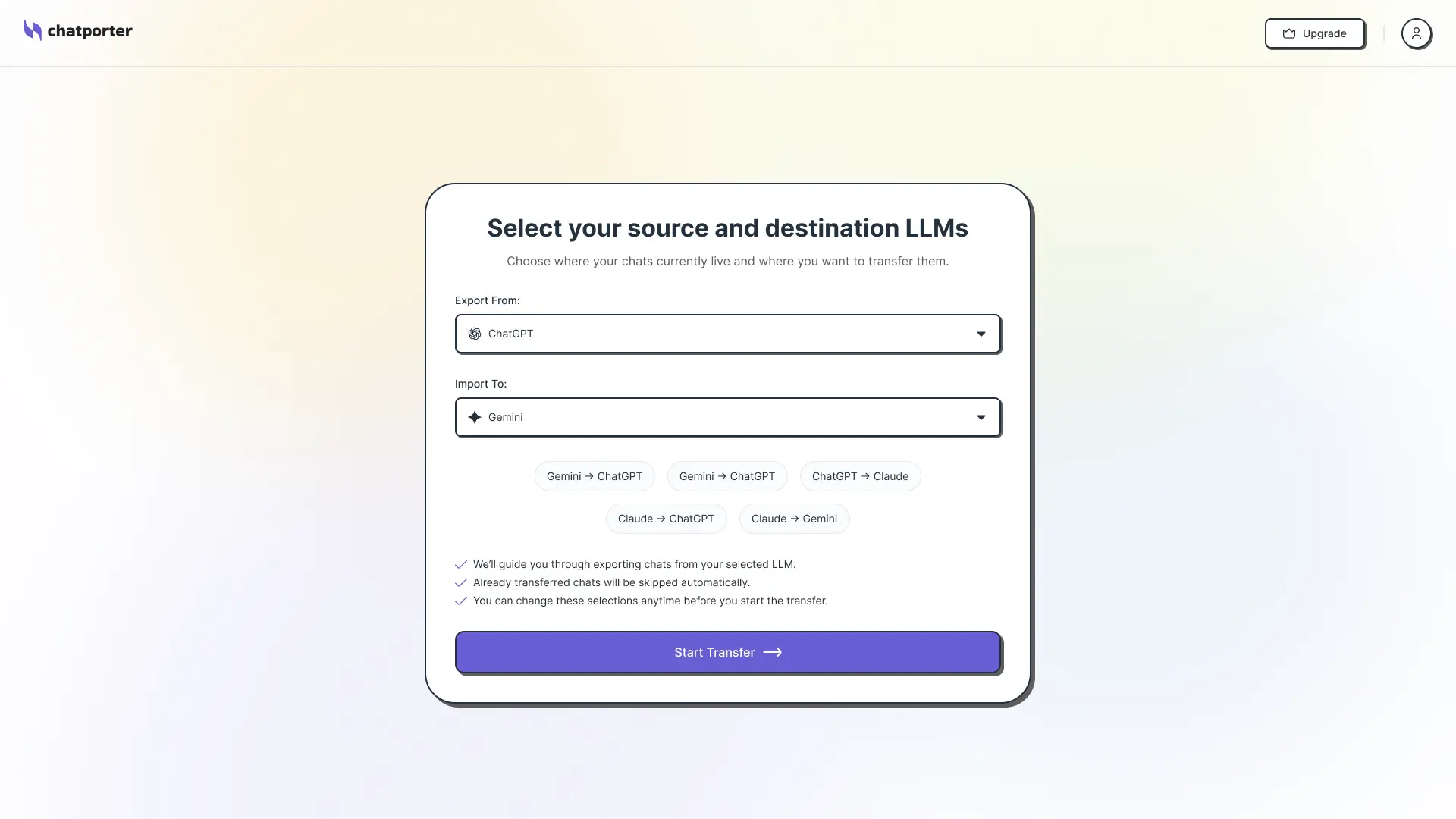 Screenshot 1 of ChatGPT to Gemini chat transfer tool!