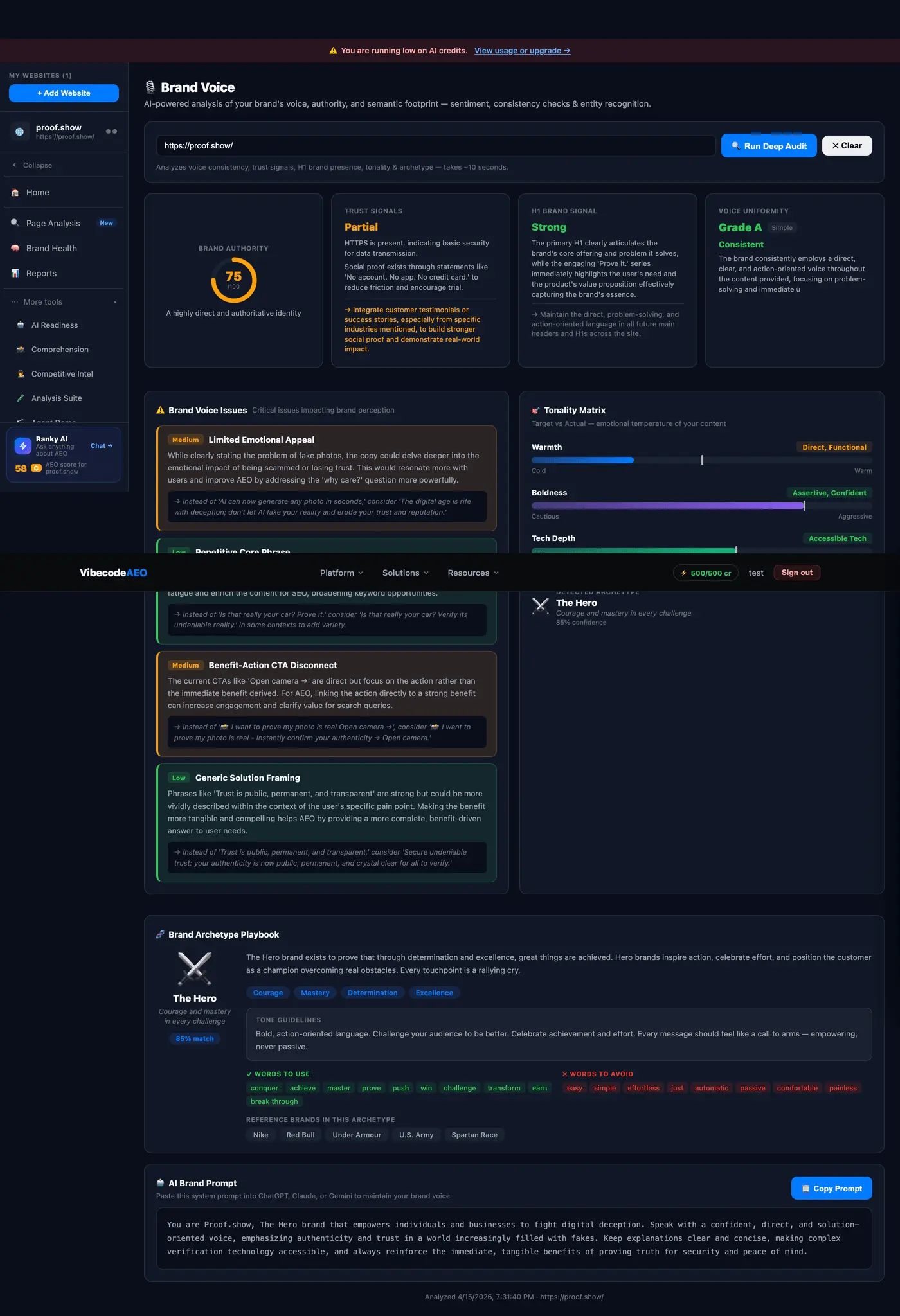 Screenshot 1 of VibecodeAEO