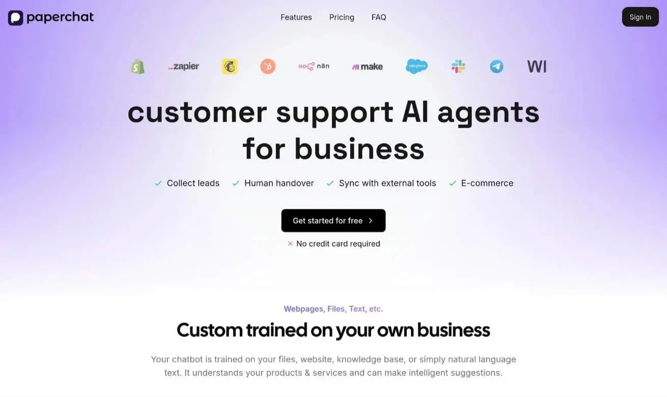 Screenshot 1 of Paperchat - AI customer support