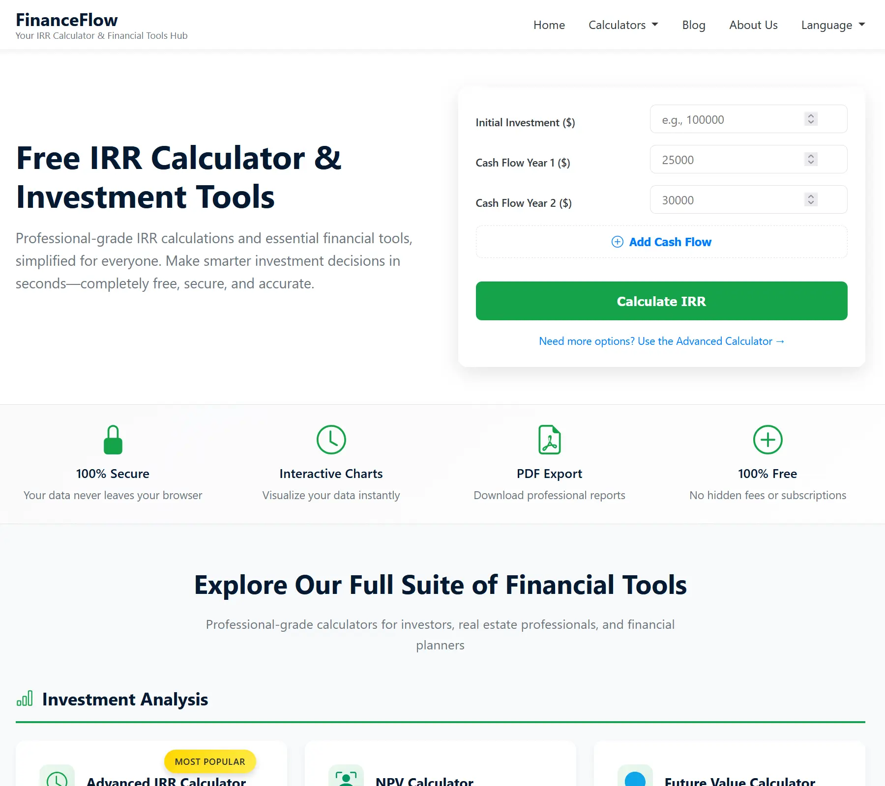 Screenshot 1 of IRR Calculator & Financial Tools Hub
