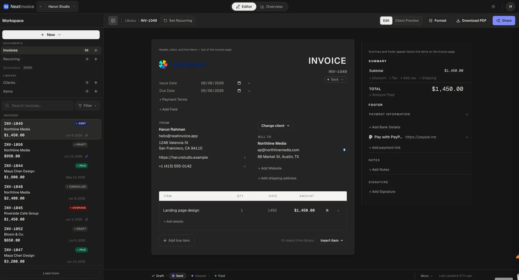 Screenshot 2 of NeatInvoice - Freelancer Invoicing App