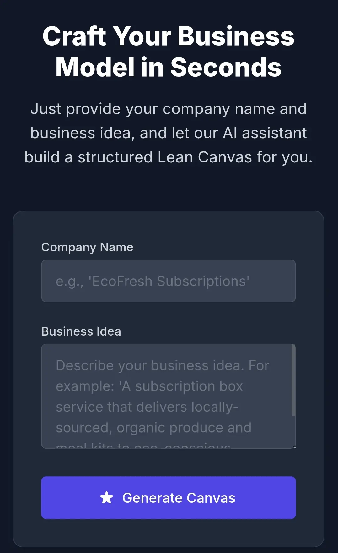 Screenshot 1 of Lean Canvas Generator