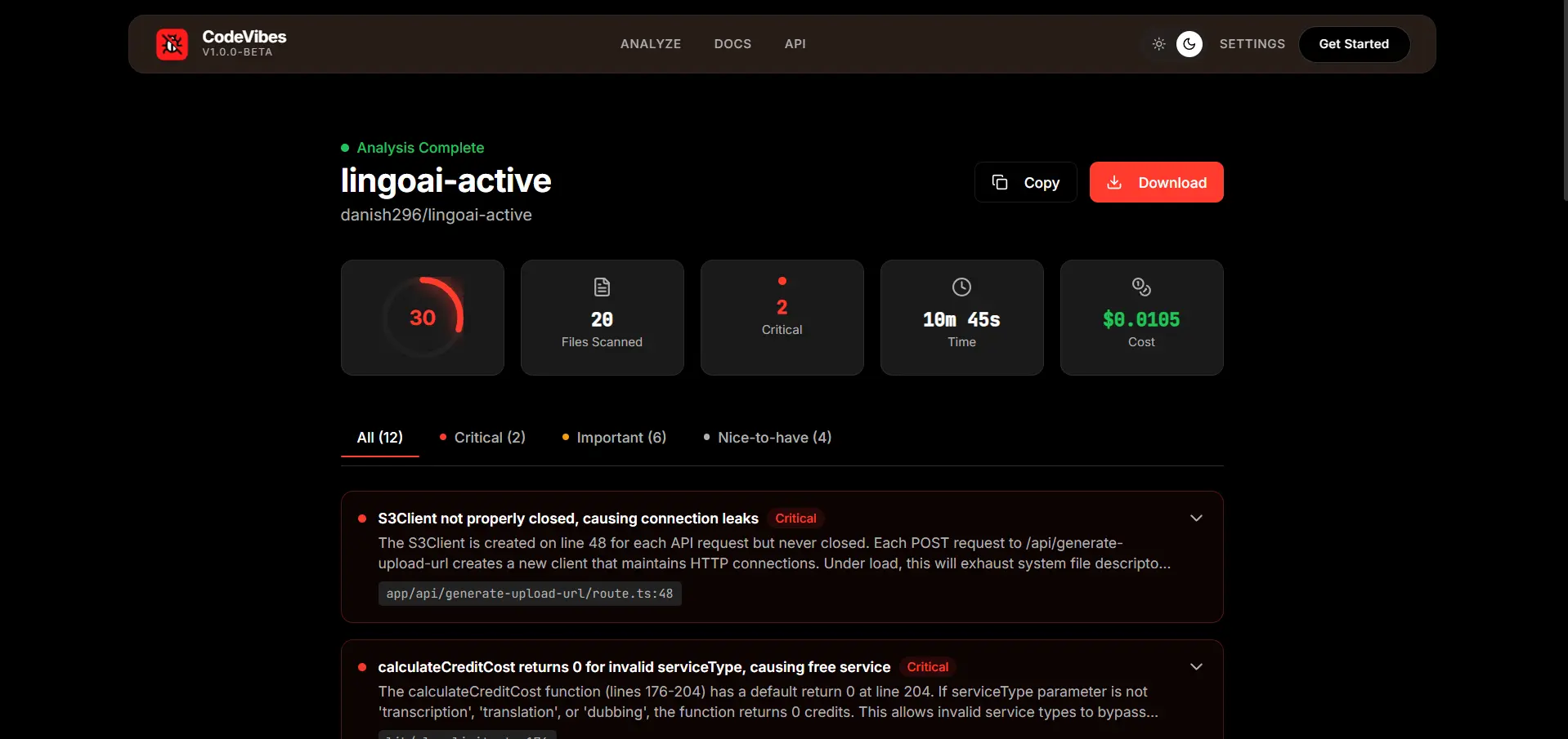 Screenshot 5 of CodeVibes - AI Code Analysis