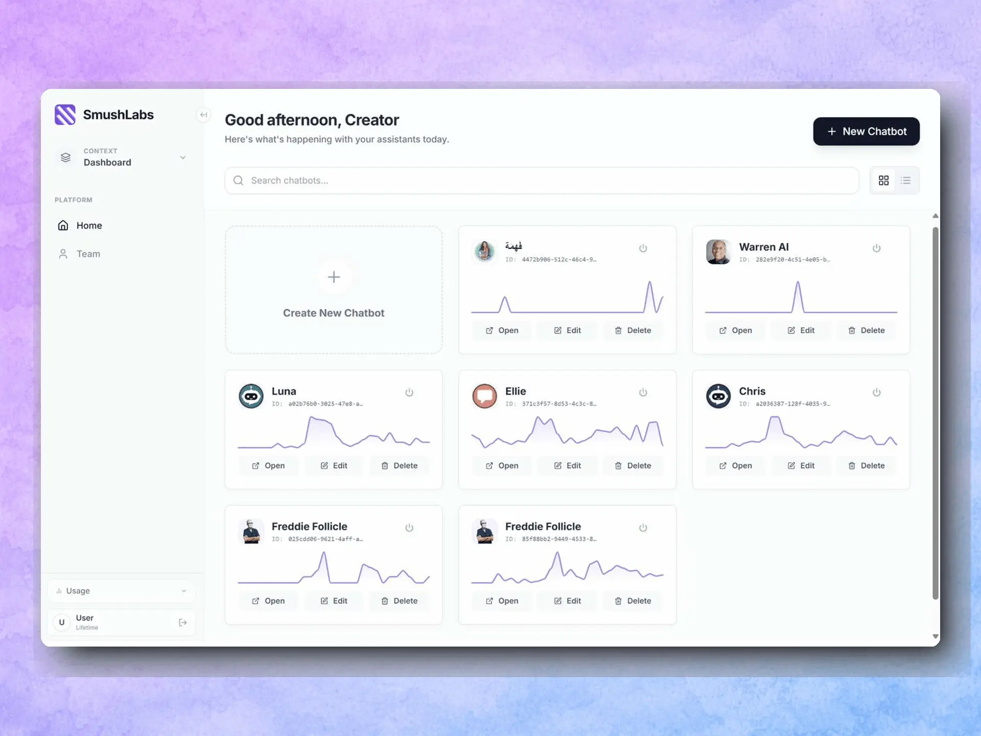 Screenshot 1 of SmushChat AI Chatbot Agent Builder