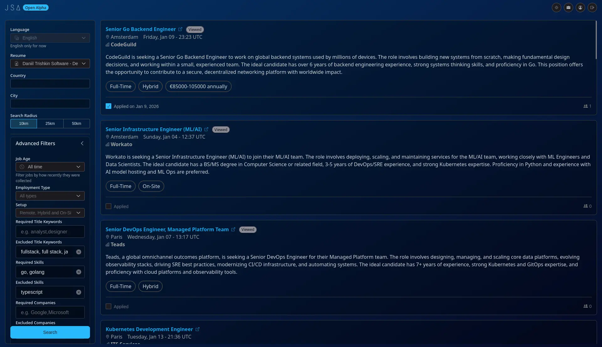 Screenshot 1 of Job Search Assistant
