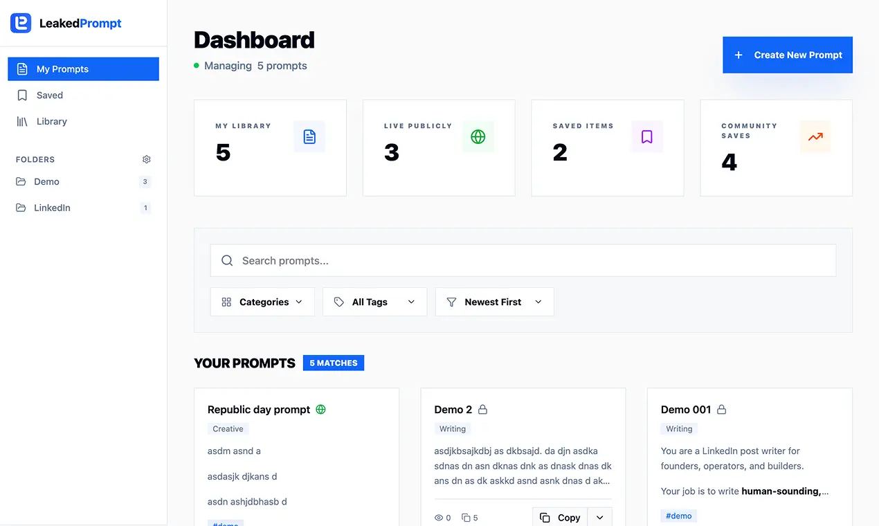 Screenshot 1 of Prompt Library