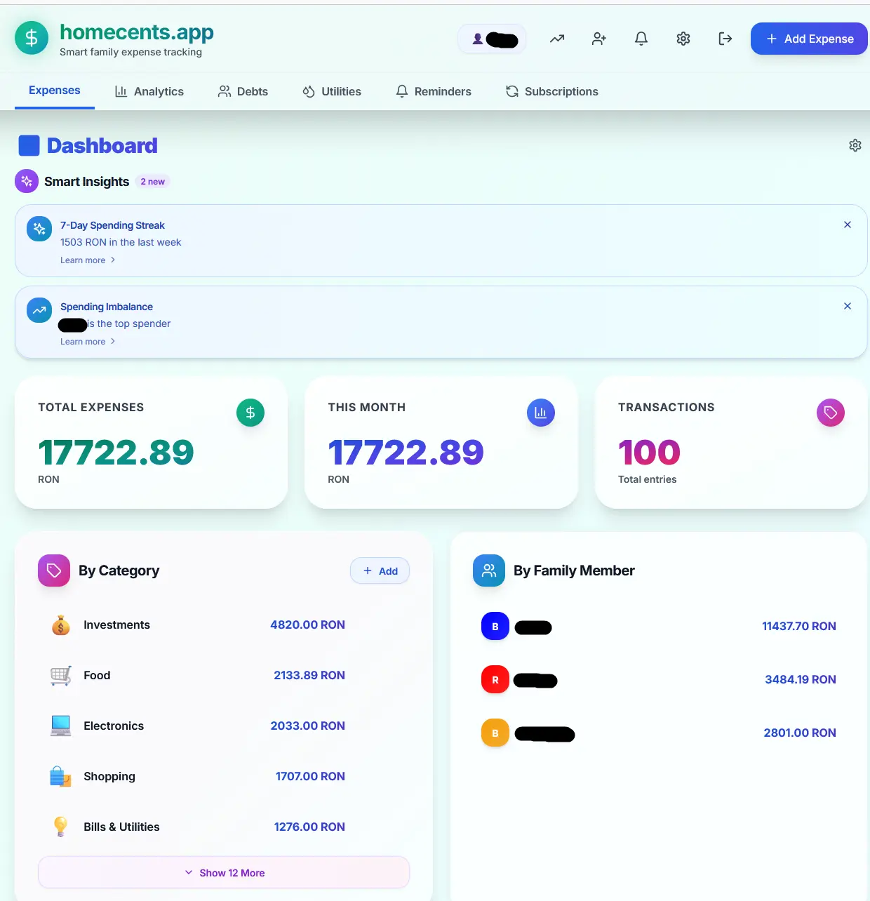 Screenshot 2 of homecents.app - amily Expense Tracker