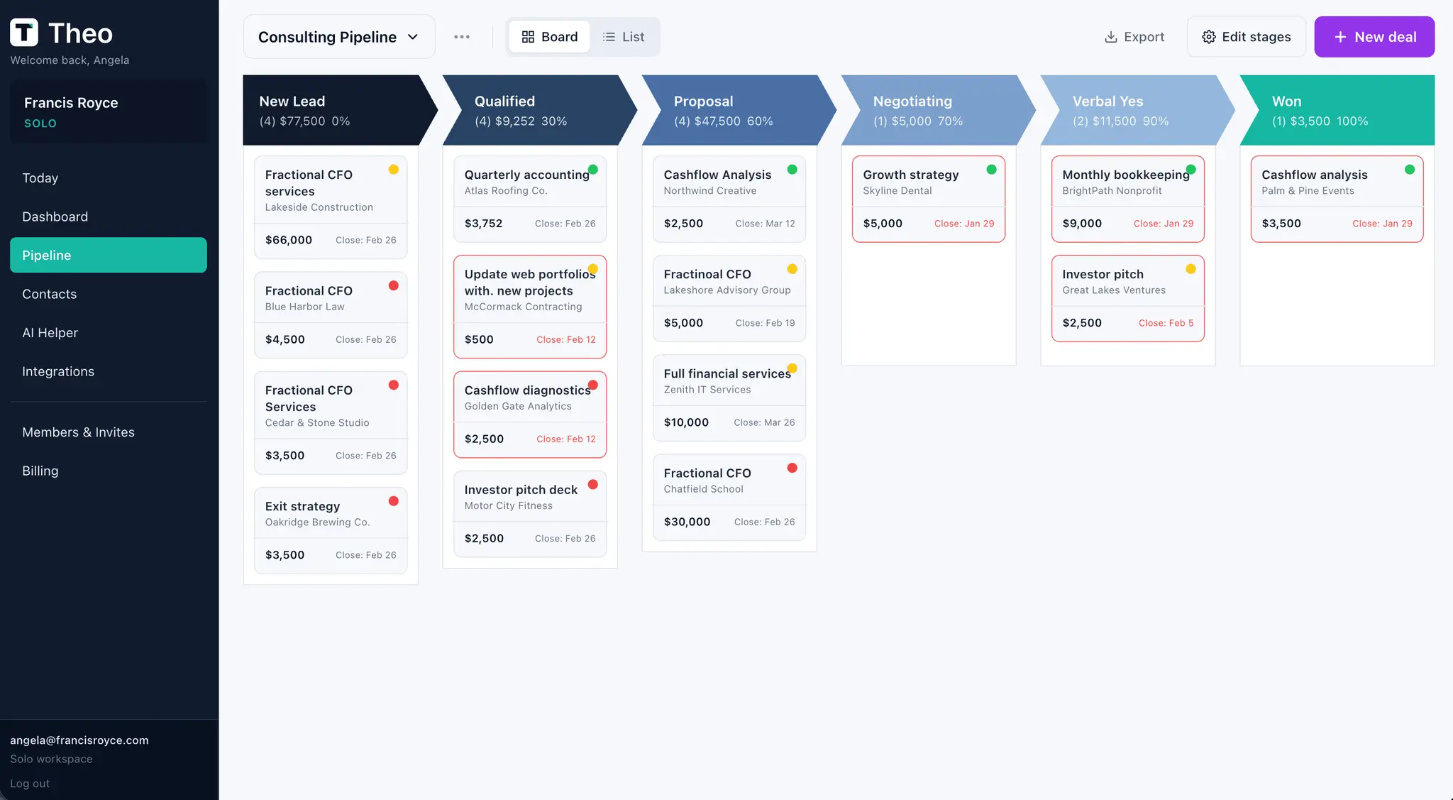 Screenshot 1 of Theo: CRM for Professional Services