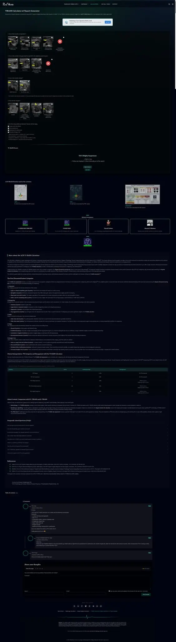 Screenshot 1 of TIRADS Calculator & Report Generator