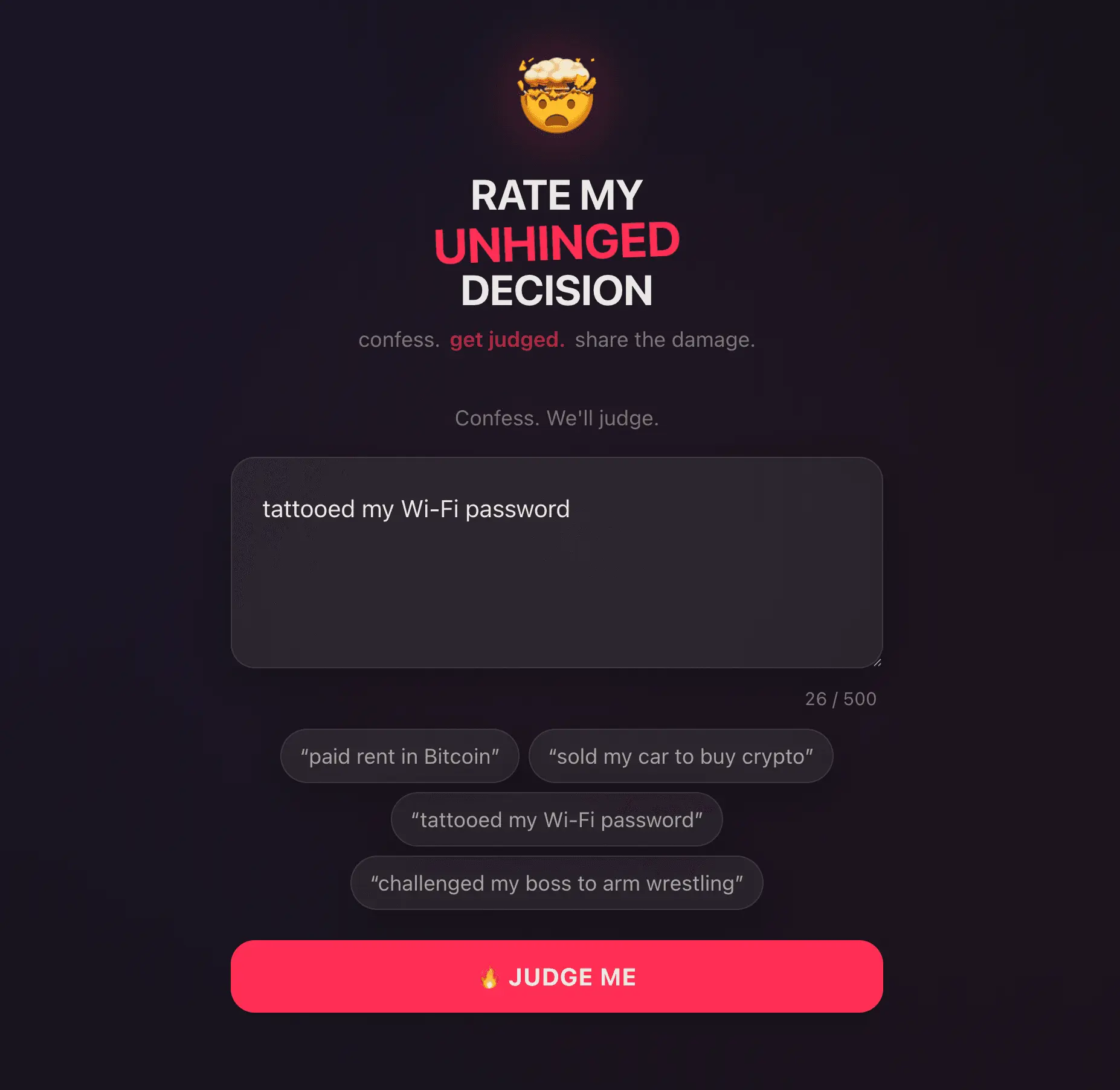 Screenshot 1 of Rate My Unhinged Decision