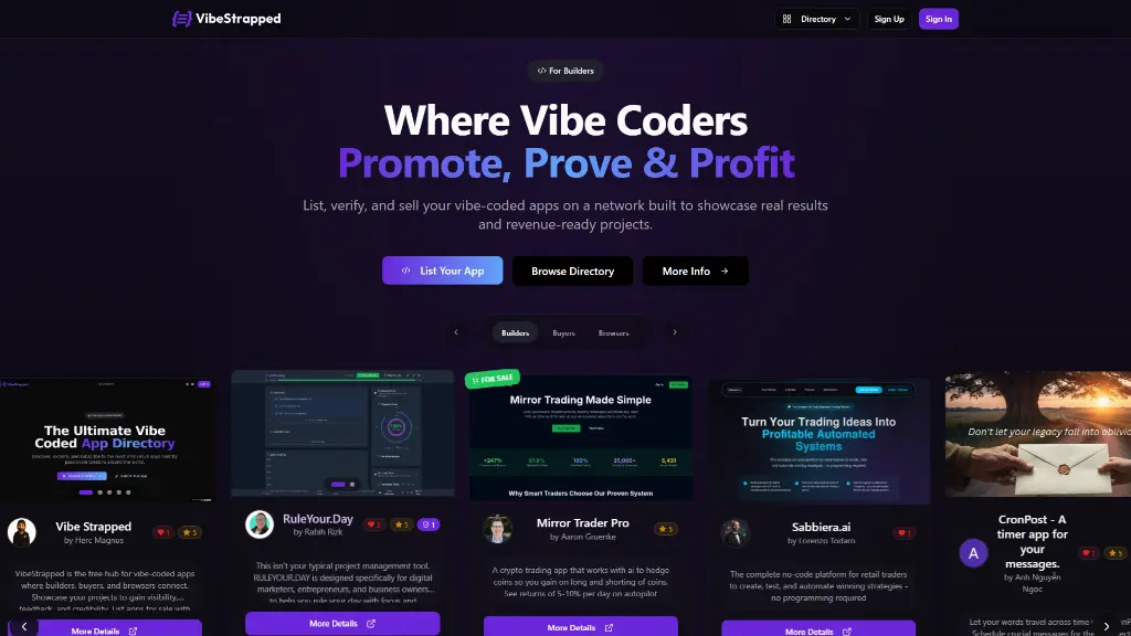 Screenshot 1 of Vibe Coded Apps | Buy, Sell Or Promote