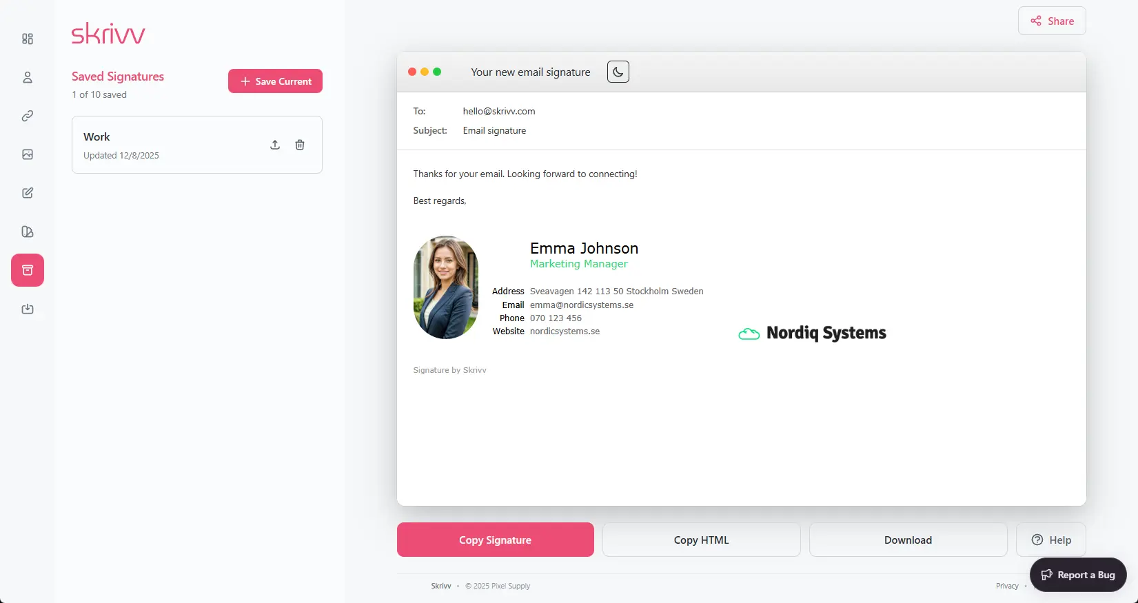 Screenshot 1 of Skrivv - Free Email Signature Generator