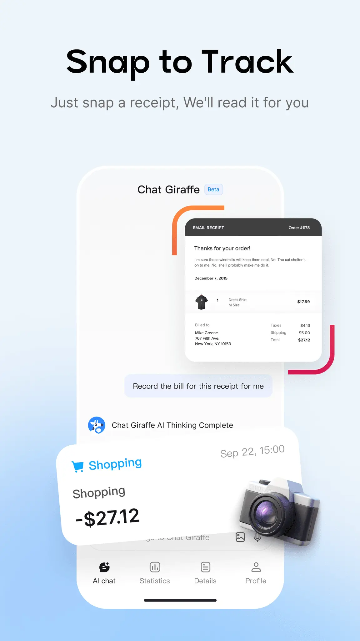 Screenshot 3 of ChatGiraffe - AI Expense Tracker