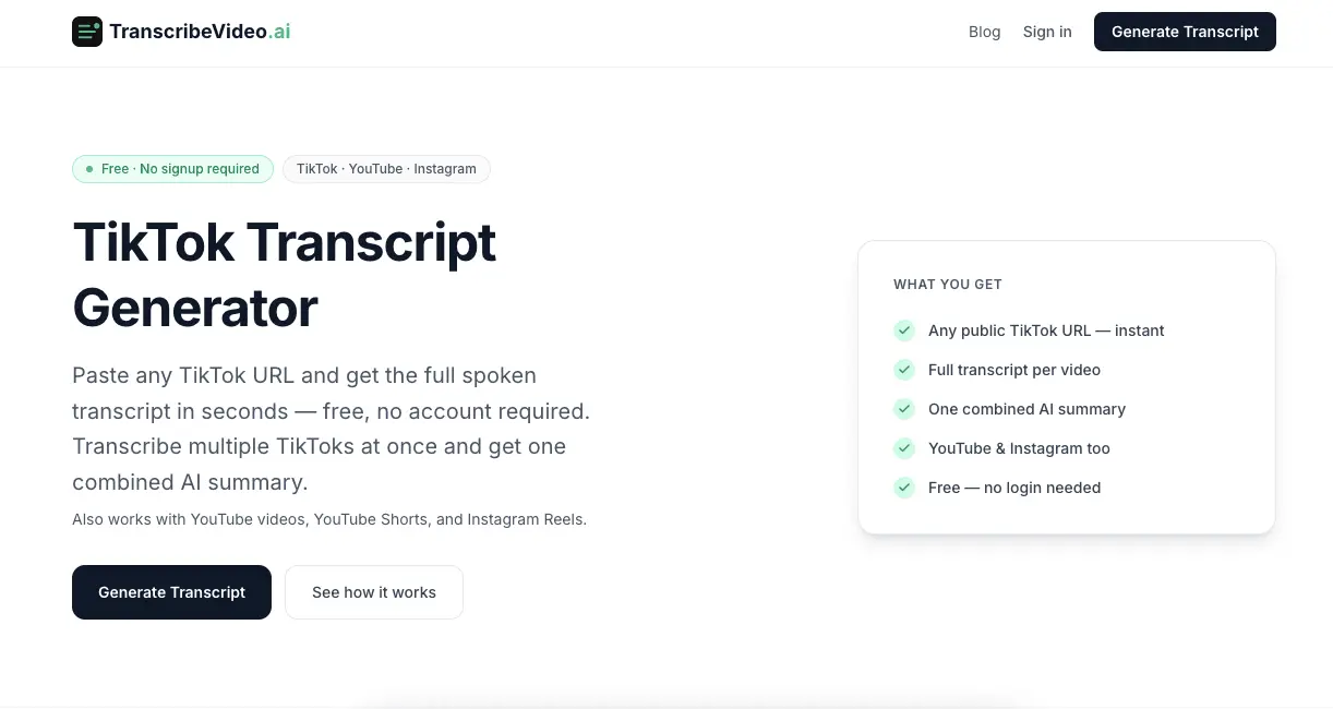 Screenshot 1 of TranscribeVideo.ai