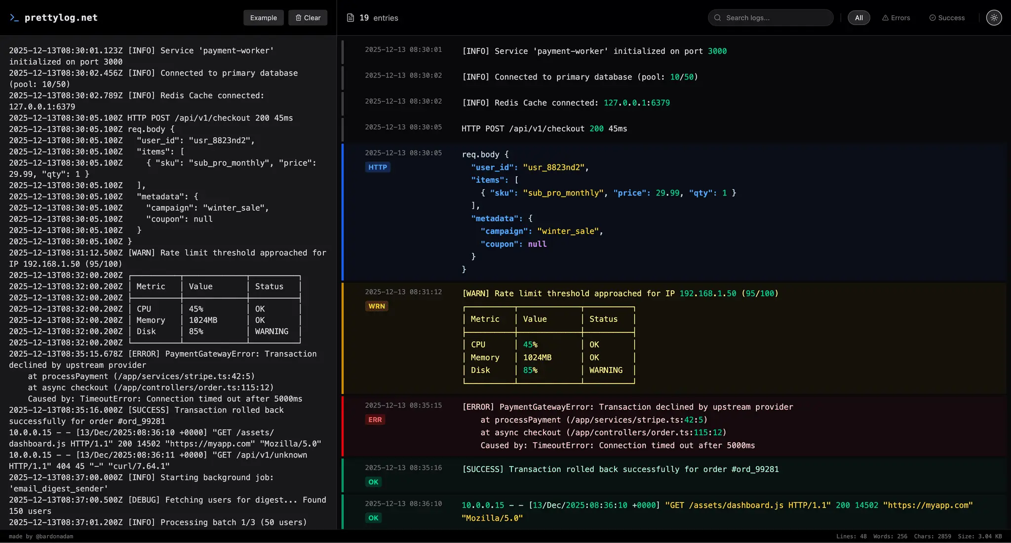 Screenshot 1 of PrettyLog