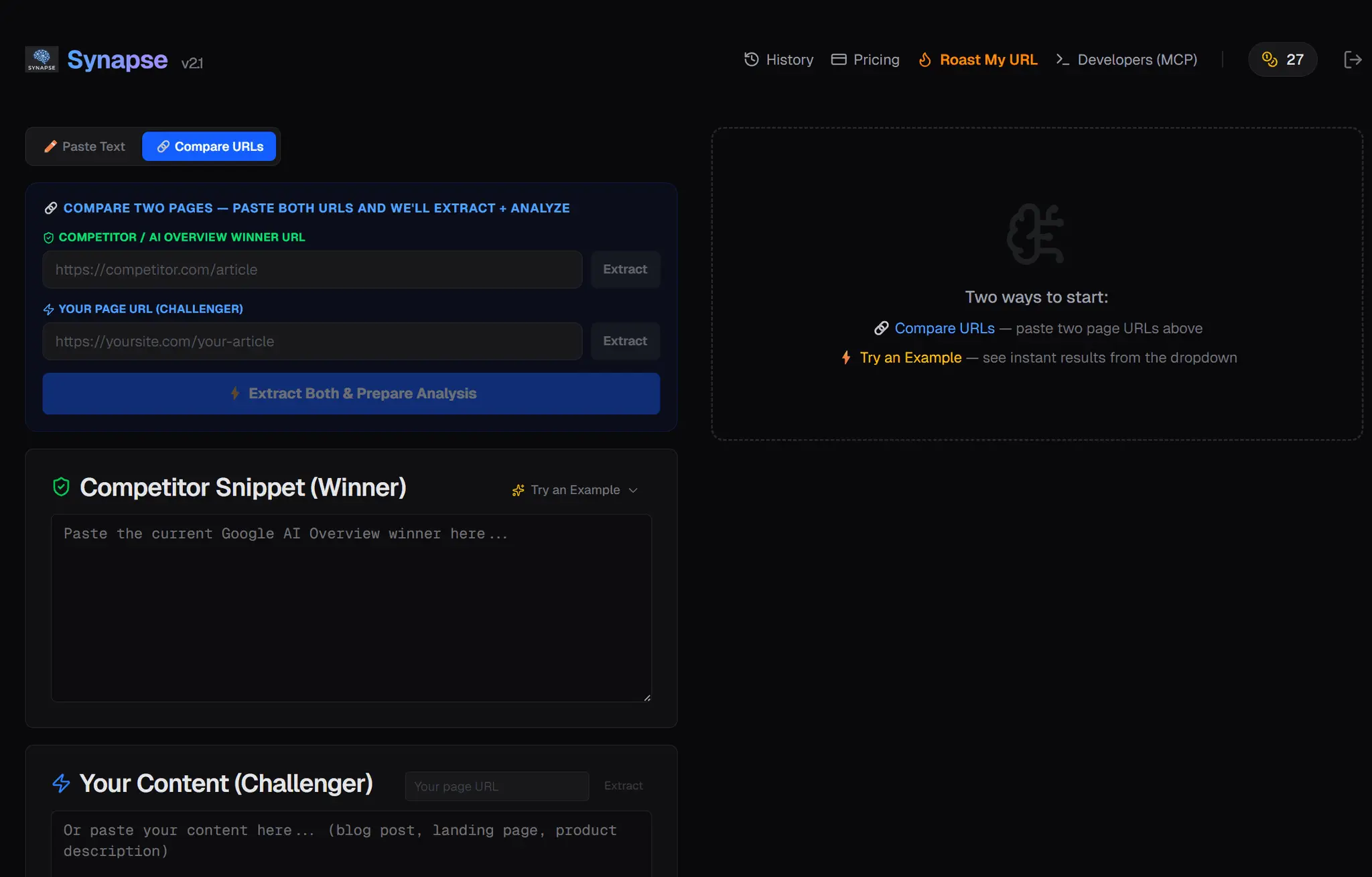 Screenshot 1 of Synapse SEO — AI Content Gap Analyzer