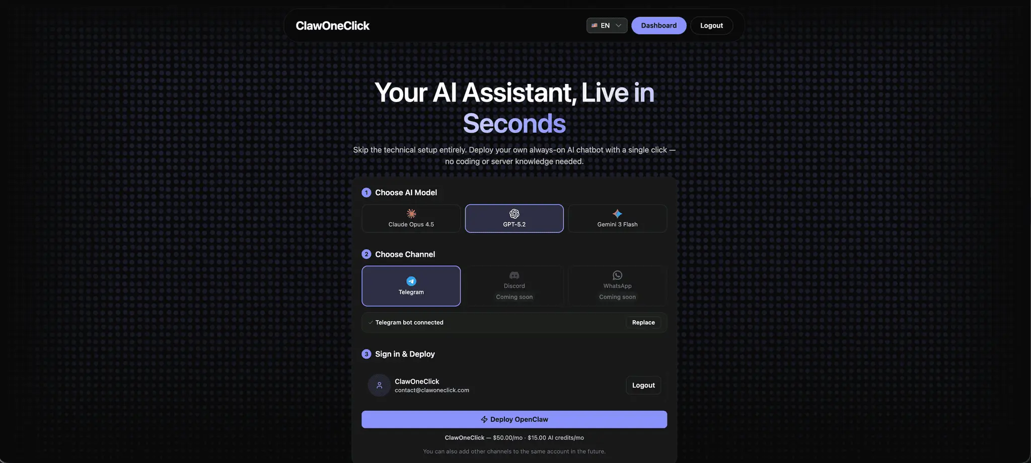Screenshot 1 of ClawOneClick