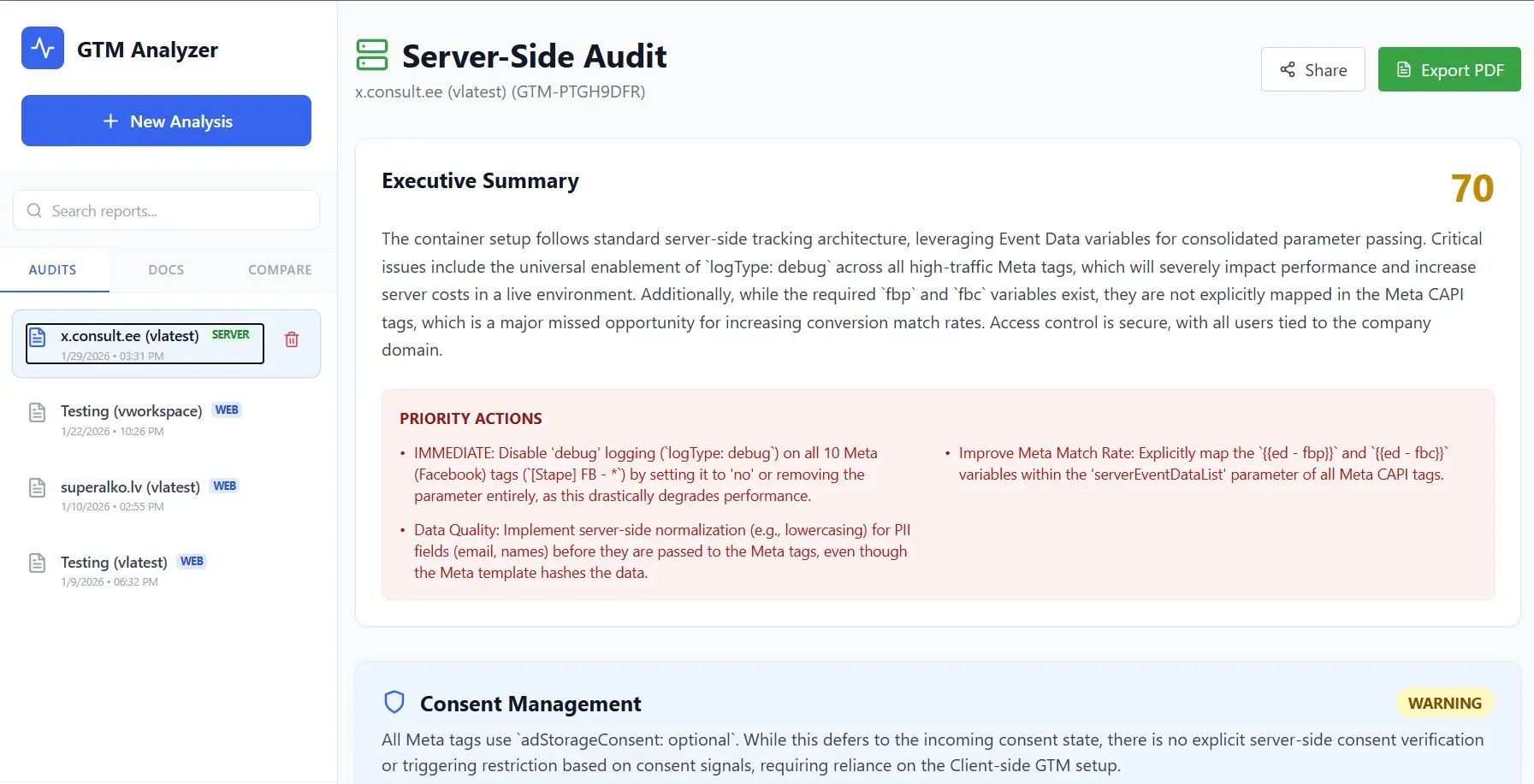 Screenshot 1 of GTM Analyzer