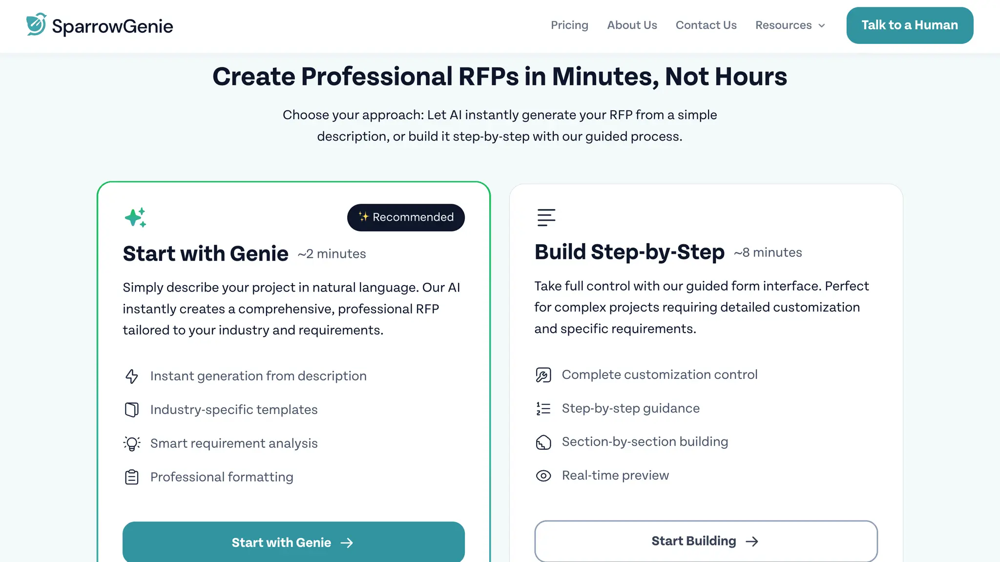 Screenshot 1 of SparrowGenie Free RFP Generator