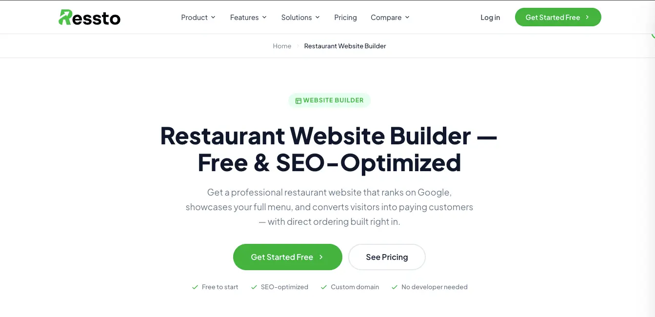 Screenshot 1 of Restaurant Website Builder