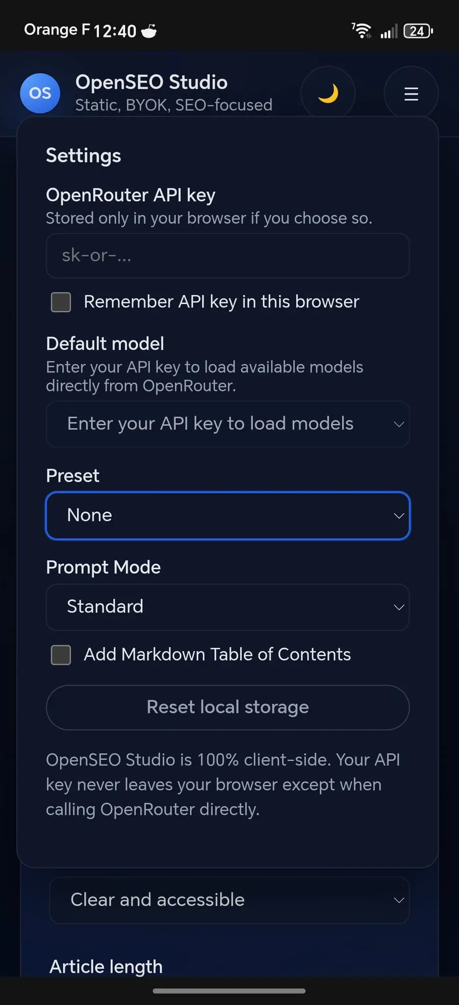 Screenshot 2 of OpenSEO Studio – Article generator