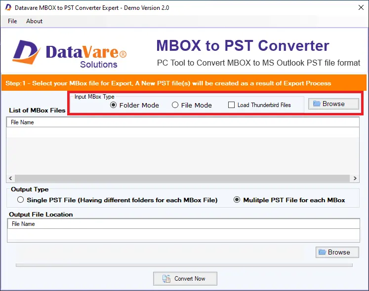 Screenshot 1 of DataVare MBOX to PST Converter