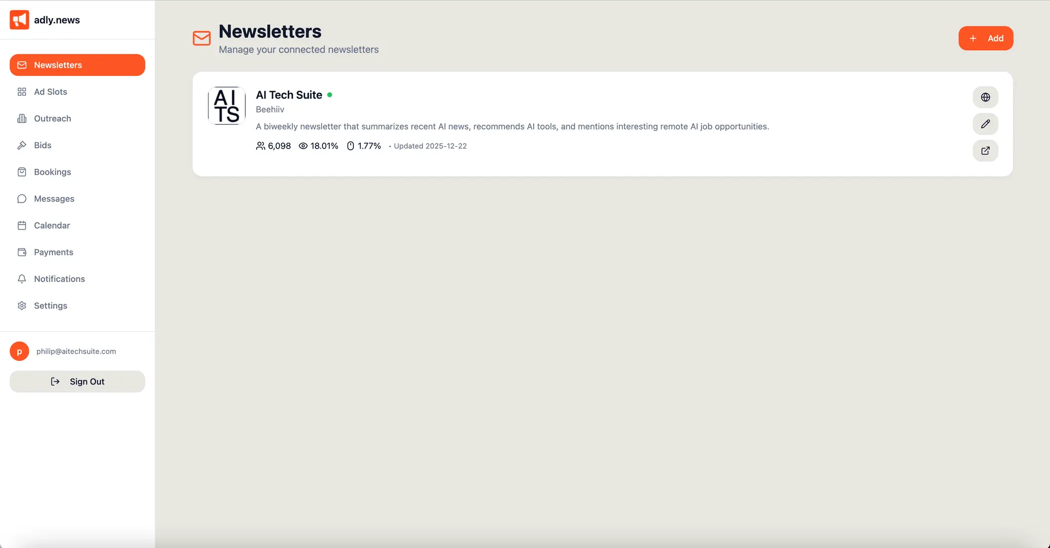 Screenshot 2 of adly.news/newsletter