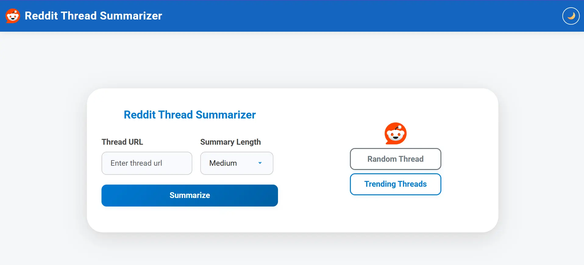 Screenshot 1 of Reddit Thread Summarizer