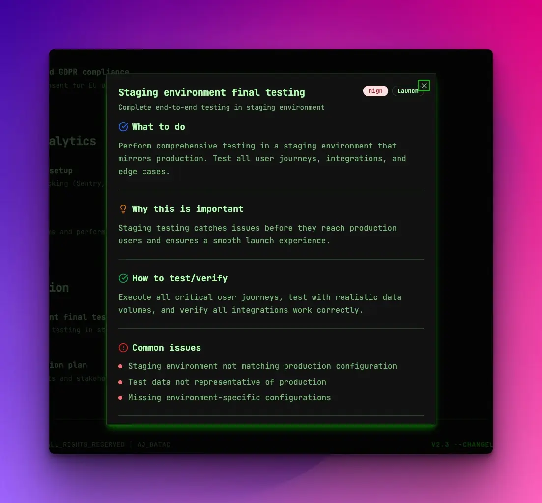 Screenshot 3 of Launch Checklist Manager