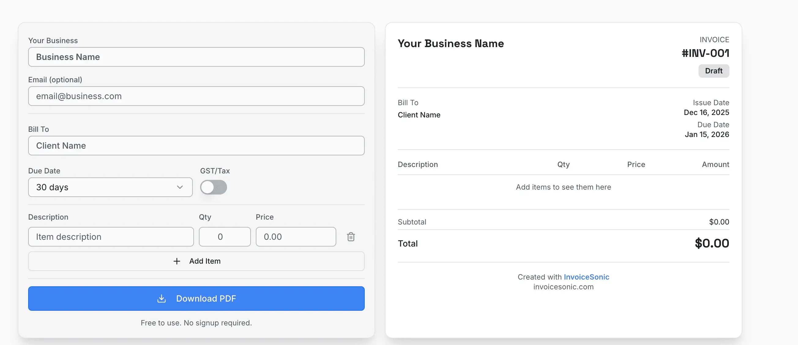 Screenshot 1 of invoice Sonic