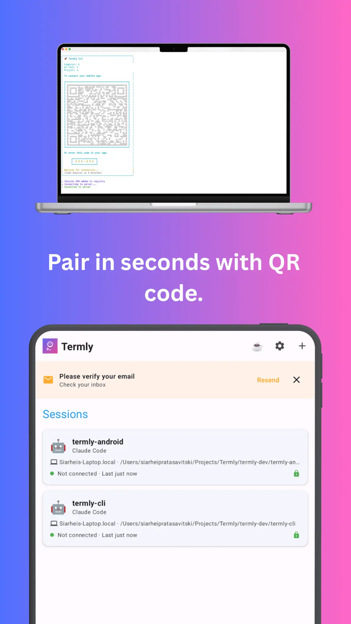 Screenshot 1 of Termly - Mobile mirror for Claude Code