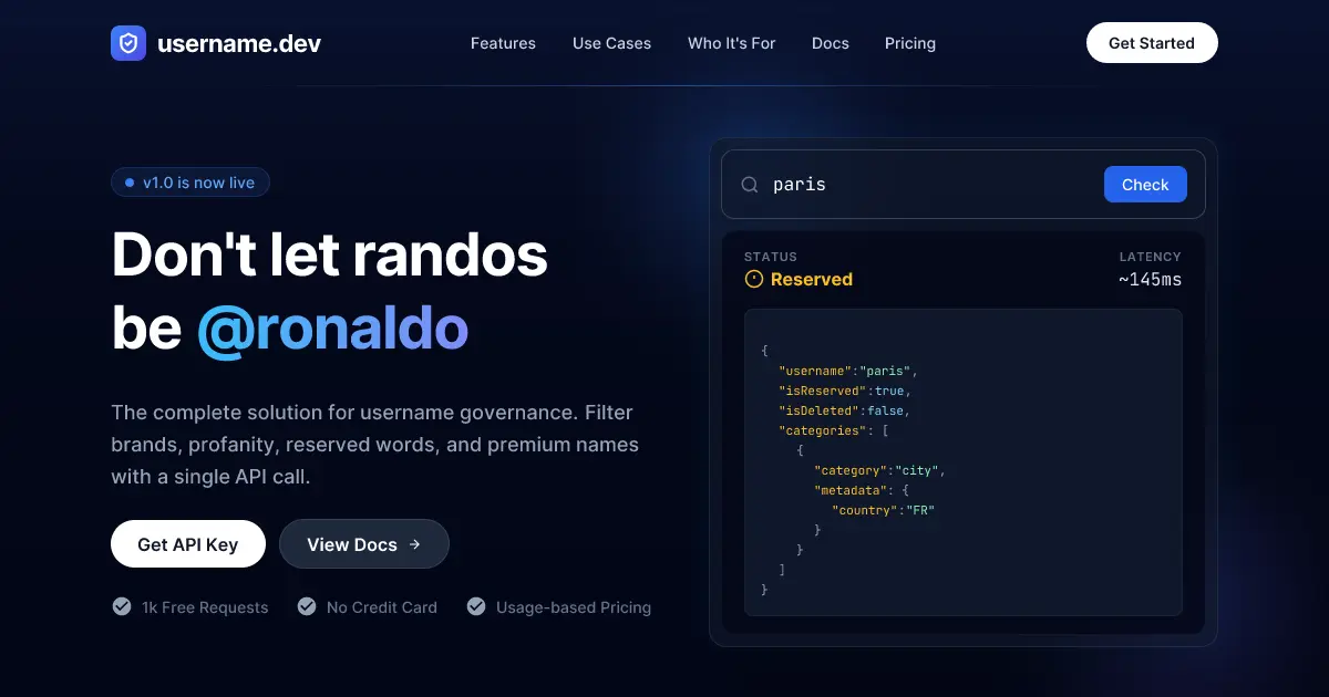 Screenshot 1 of username.dev
