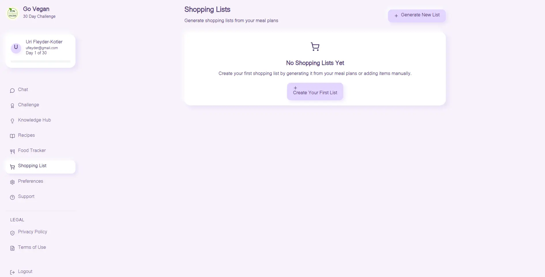 Screenshot 1 of Go Vegan Challenge