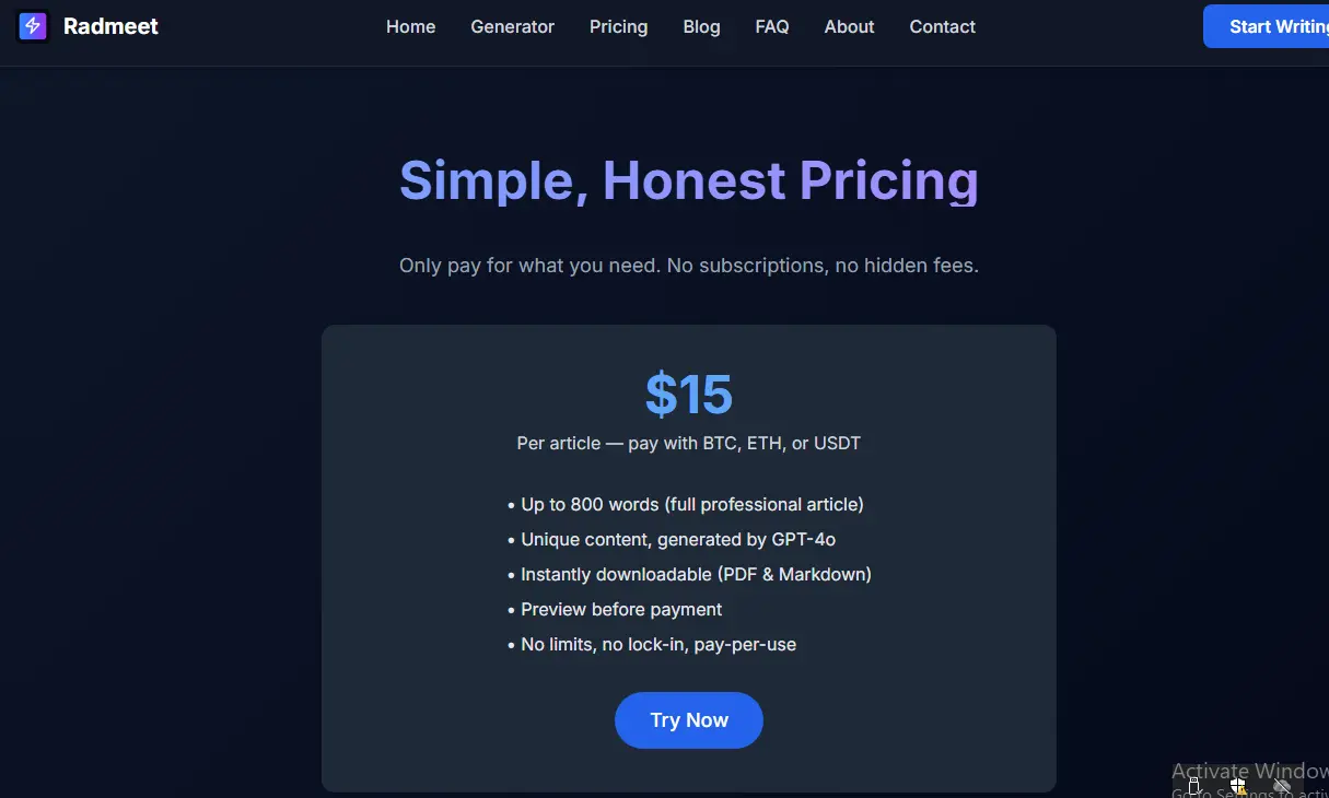 Screenshot 2 of Radmeet | AI Web3 & Dev Blog Generator