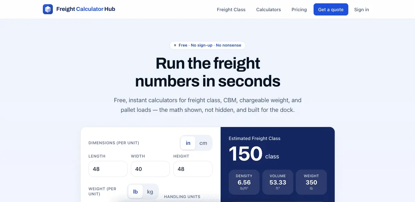 Screenshot 1 of Freight Calculator Hub