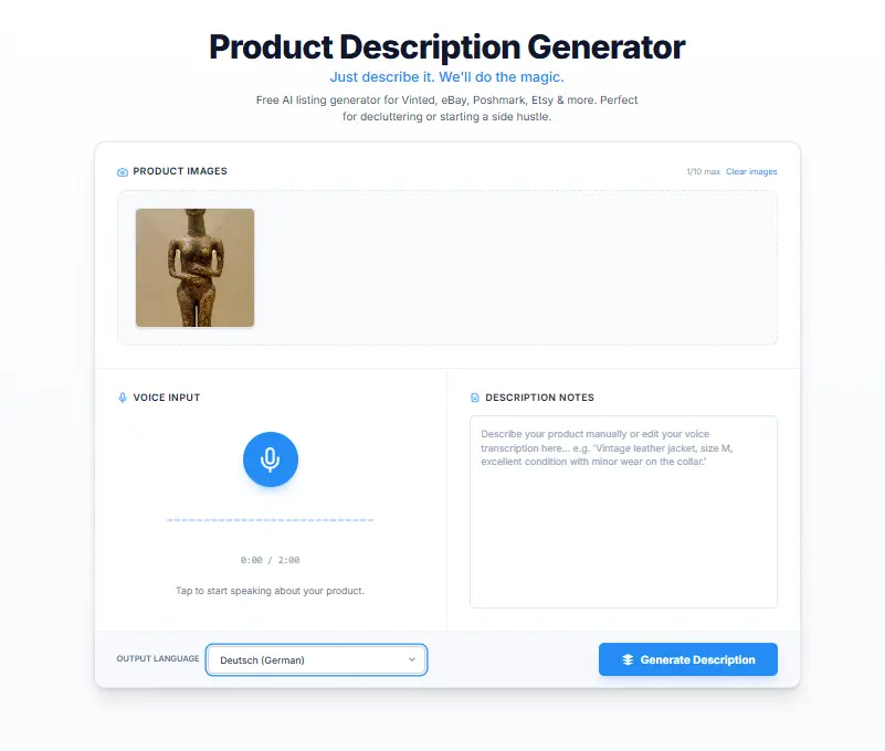 Screenshot 1 of Product Description Generator