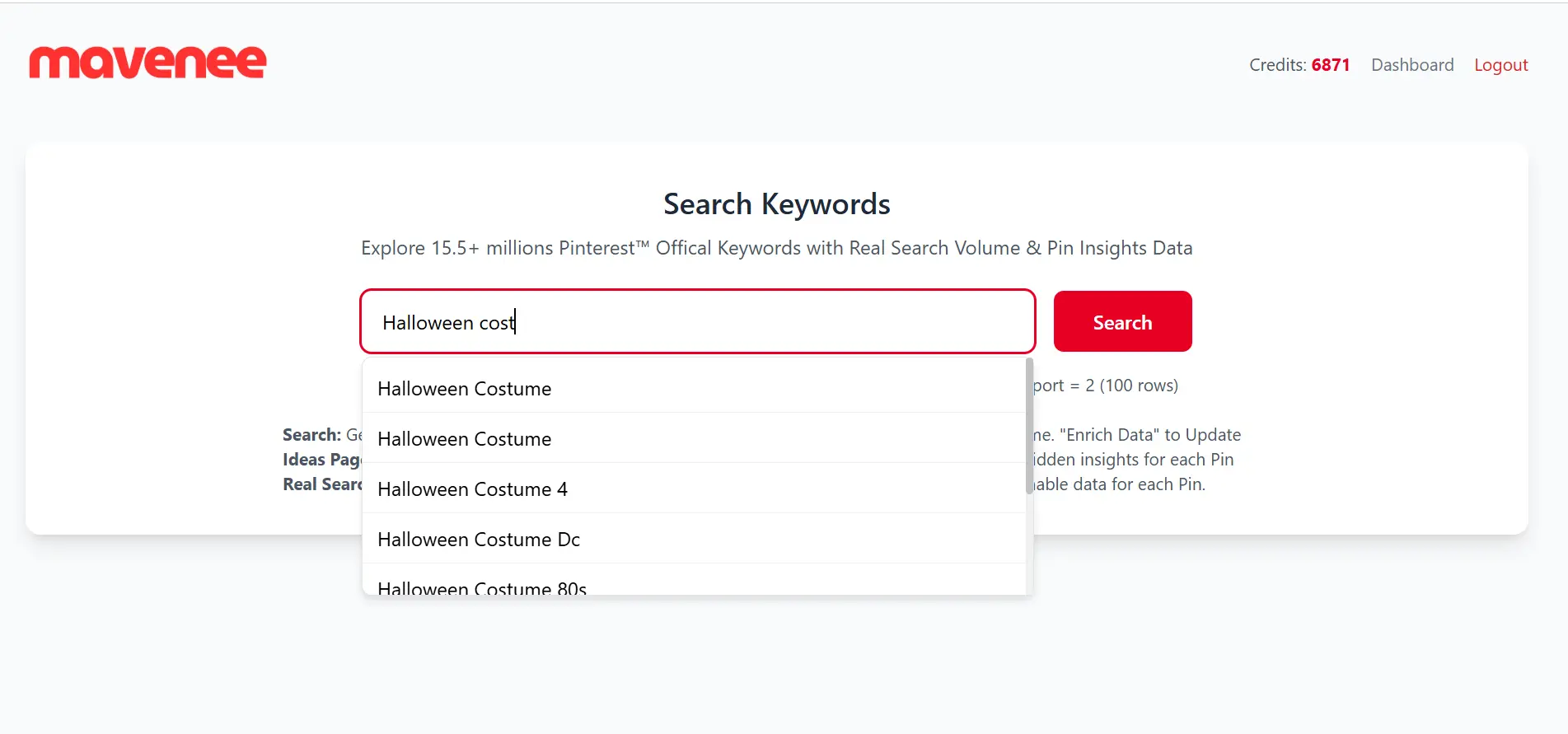 Screenshot 1 of Pinterest Research Tool