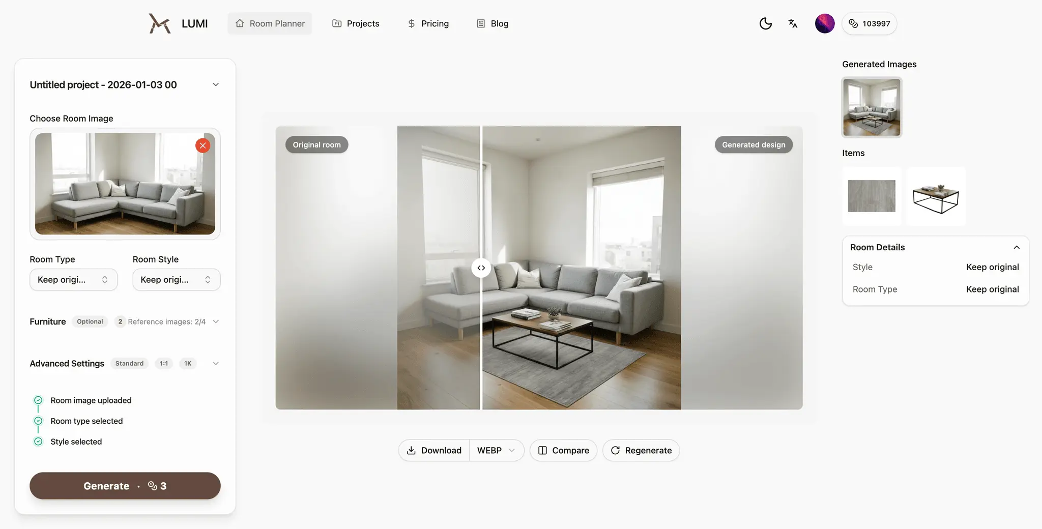 Screenshot 1 of AI Room Planner | LUMI