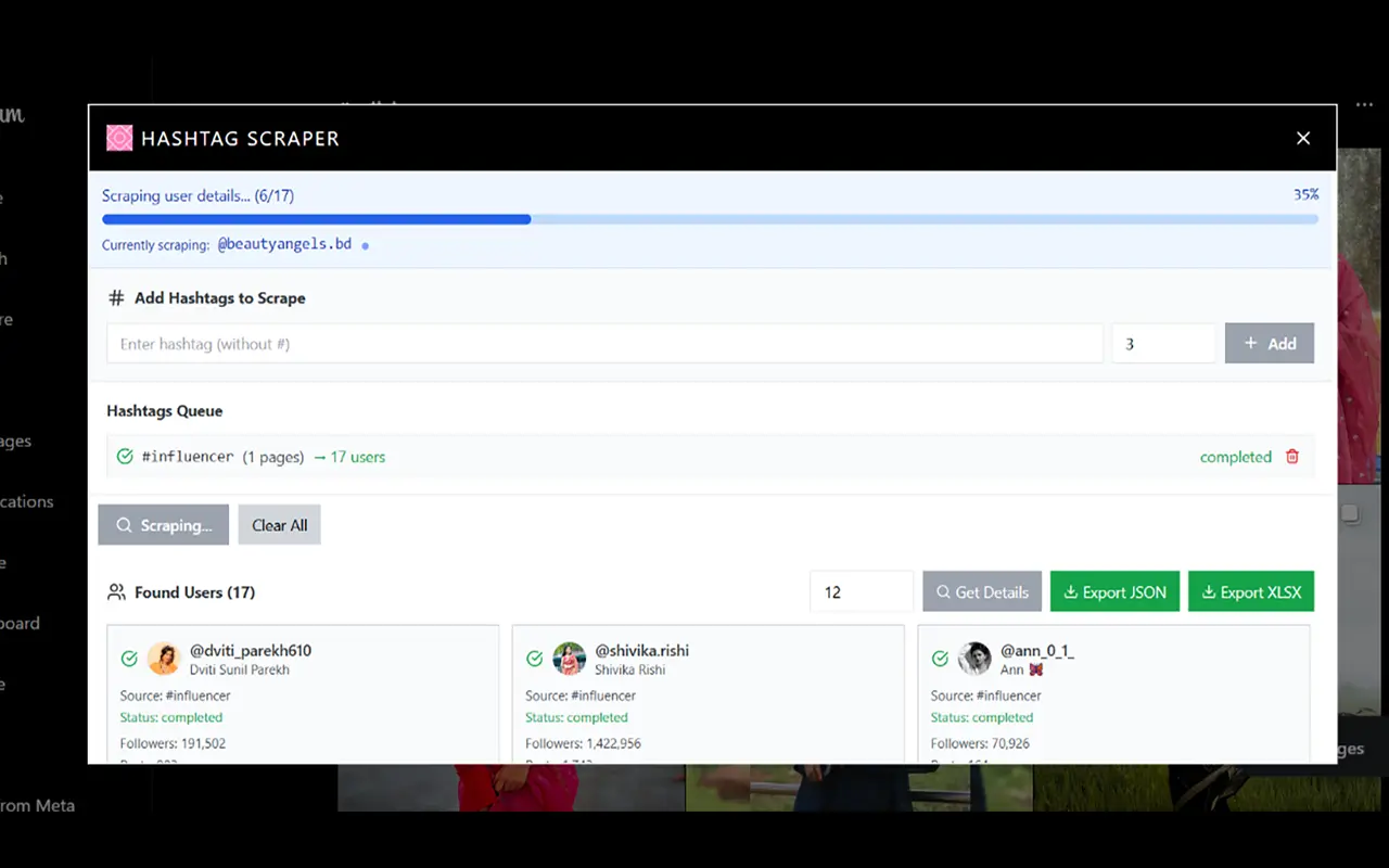 Screenshot 1 of Hashtag Scraper