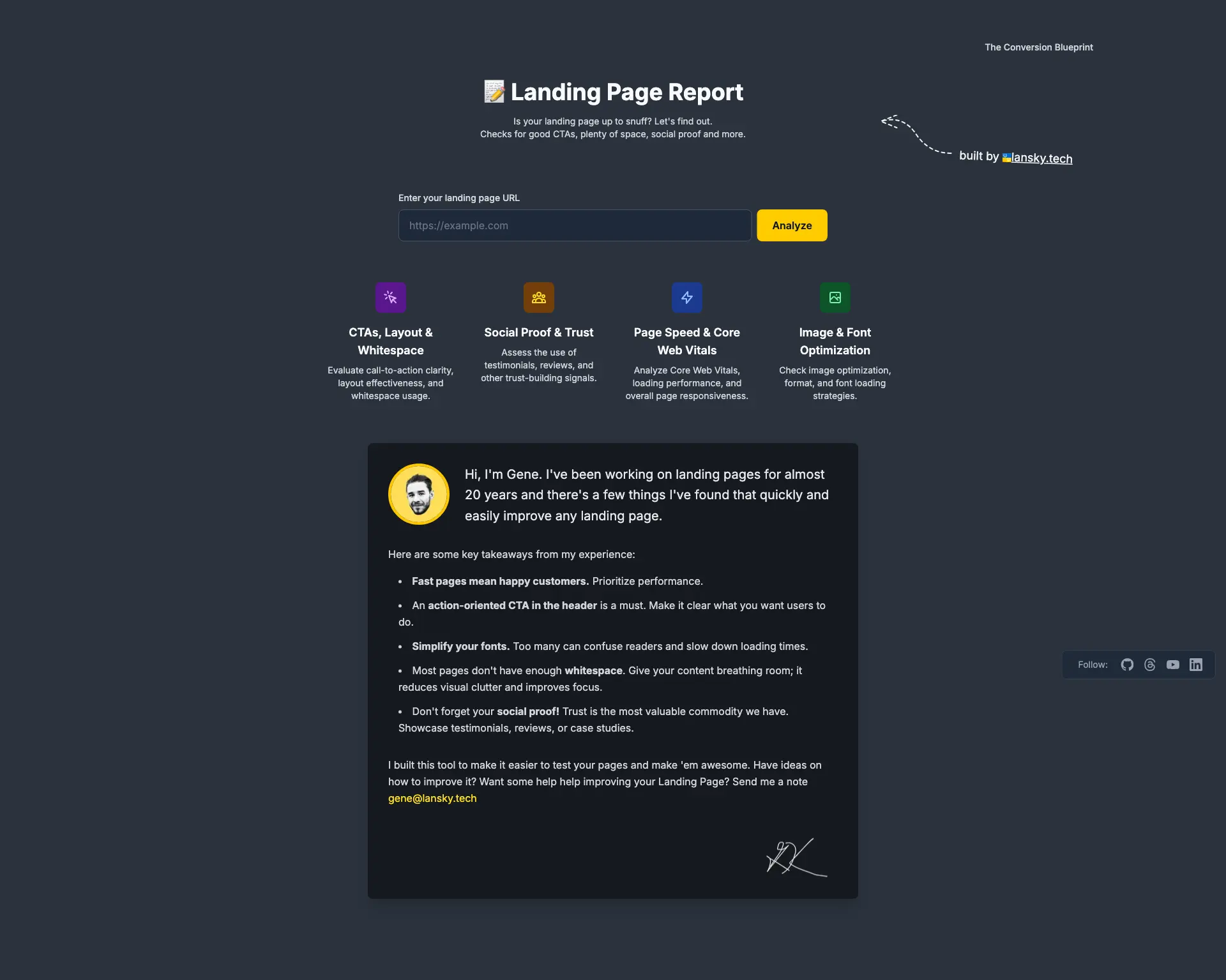 Screenshot 1 of Landing Page Report